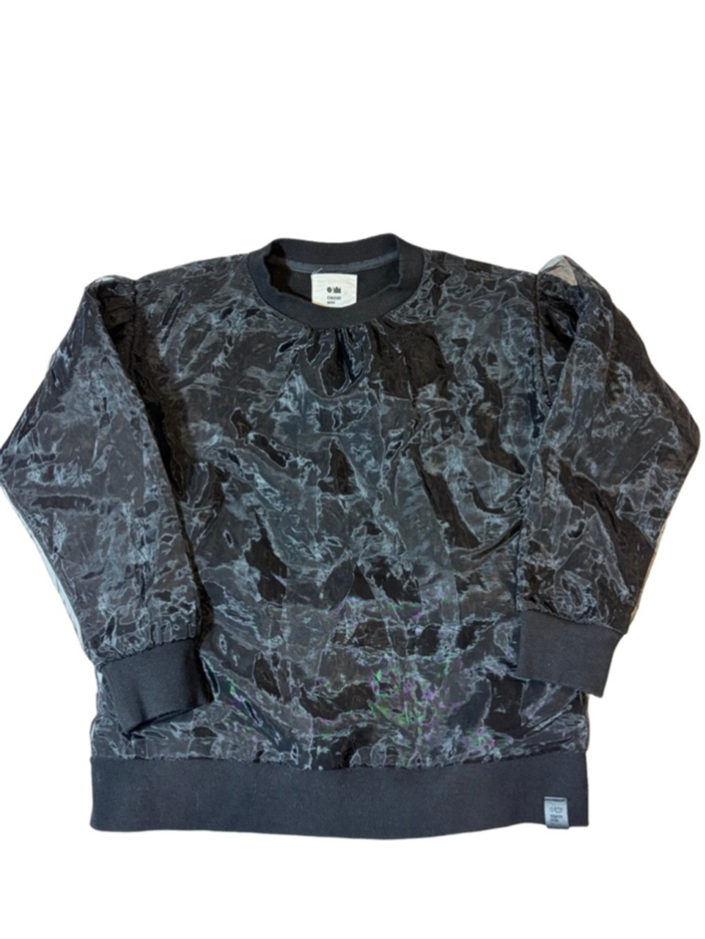 Omami Mini Sheer Sleeve Sweatshirt Black Marble Girls US 12 Avant Garde